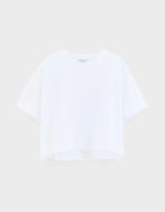 T-shirt Farpy Blanc Bellerose cropped oversized en jersey de coton léger avec col rond.