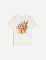 T-shirt Genesos Vanessa Bruno en coton organique écru avec imprimé multicolore de fleurs, fruits et coquillages.