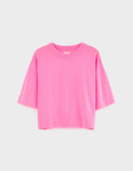 T-shirt Voss Fluo Pink Bellerose en coton, coupe cropped relaxed avec épaules tombantes et col rond.