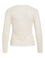 Dos du Top ajusté à manches longues pour femme, modèle Fay de la marque Vila. Tissu en mesh extensible coloris Regret (nuance foncée) avec des détails raffinés en dentelle et un col rond classique