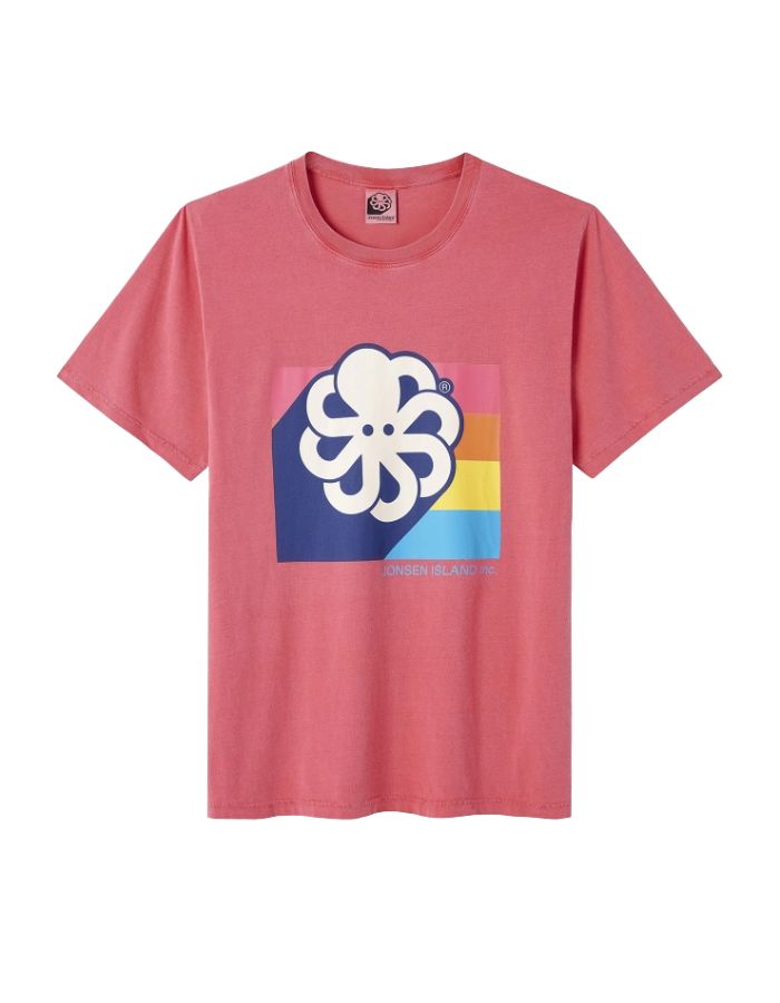 T-shirt classique en coton bio blanc pour homme avec logo 3D rouge imprimé sur la poitrine et col rond, modèle Classic 3D Colors Red F/O de la marque Jonsen Island