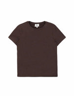 T-shirt coupe droite pour femme en coton marron effet peau de pêche avec col rond et broderie étoile au dos, modèle Tamala de la marque La Petite Étoile.