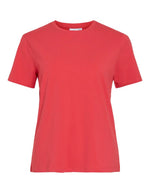 T-shirt rouge corail Nora en jersey de coton biologique, manches courtes et encolure ronde.