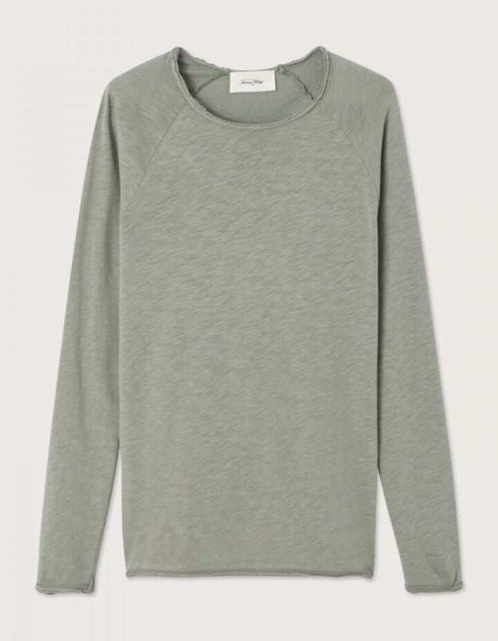 Découvrez le t-shirt épais pour homme Sonoma d'American Vintage couleur Argile Vintage. Un haut à manches raglan en coton flammé texturé au fini intérieur gratté doux.