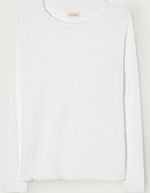 T-shirt à manches longues pour homme de couleur blanc uni, modèle Sonoma de la marque American Vintage. Présente une coupe droite en coton flammé épais texturé avec un col rond et des manches de style raglan.