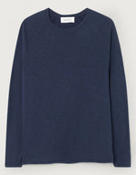 T-shirt à manches longues pour homme de couleur blanc uni, modèle Sonoma de la marque American Vintage. Présente une coupe droite en coton flammé épais texturé avec un col rond et des manches de style raglan.