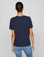 T-shirt Nora navy à manches courtes en jersey de coton biologique, coupe droite, vue de dos.