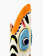 Haut du Grand vase sculptural en grès peint à la main avec motifs visages surréalistes et colorés collection Sicily par Ottolenghi