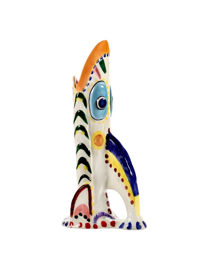 Grand vase sculptural en grès peint à la main avec motifs visages surréalistes et colorés collection Sicily par Ottolenghi