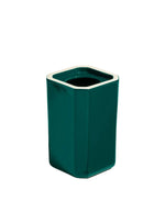 Vase Facettes Bleu Sarah en faïence émaillée, design rectangulaire aux angles biseautés.