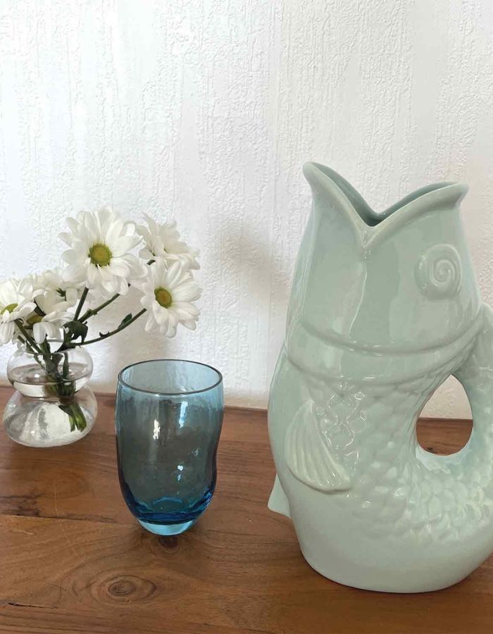 Vase Pichet Poisson Bleu Givré