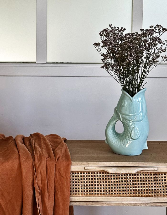 Vase Pichet Poisson Bleu Givré