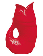 Grand vase pichet poisson XXL en faïence rouge vif style vintage années 60, hauteur 39.5 cm, modèle de la marque OPJET