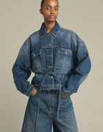 Veste en jean ceinturée Lys bleu délavé Soeur