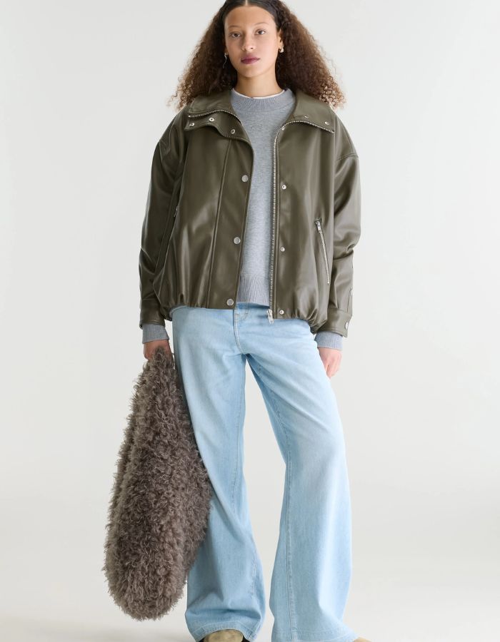Veste femme Jellis Dusty Olive en similicuir Bellerose