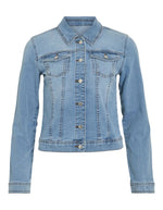 Veste Ligne Blue Denim Vinus Vila femme, col classique, poches plaquées et boutons métalliques.