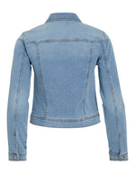 Veste Ligne Blue Denim Vinus Vila pour femme, coupe structurée, col biker, dos uni.