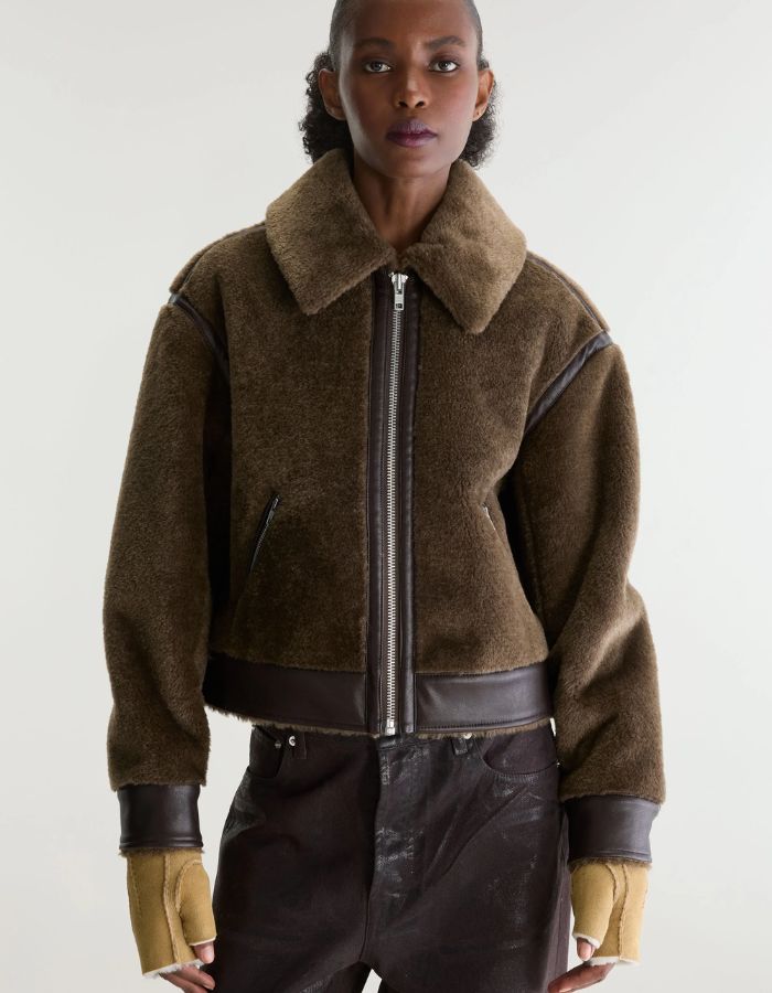 Veste courte Eagle Dark Roast effet peau lainée marron Bellerose