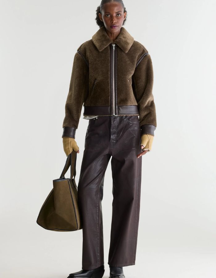 Veste courte Eagle Dark Roast effet peau lainée marron Bellerose