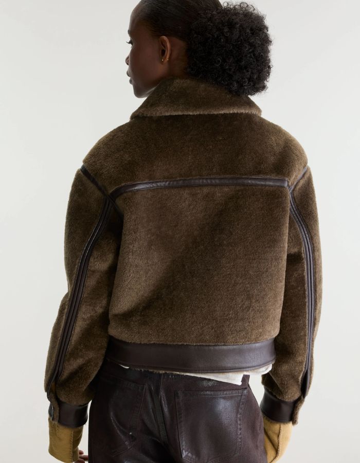 Veste courte Eagle Dark Roast effet peau lainée marron Bellerose