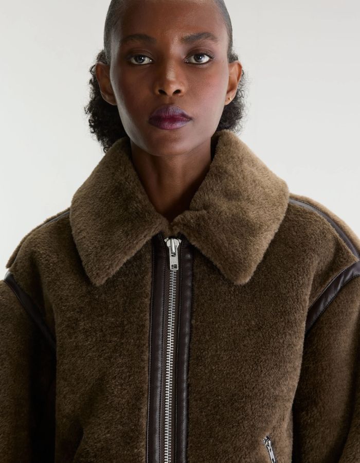 Veste courte Eagle Dark Roast effet peau lainée marron Bellerose