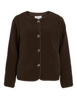 Veste courte pour femme effet moumoute fausse fourrure marron café Coffee Bean, modèle Ada Teddy Jacket de la marque VILA. Présente un col chemise rabattu, des manches longues et une fermeture boutonnée sur le devant.