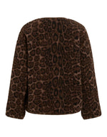 Dos de la Veste courte pour femme en moumoute duveteuse à imprimé léopard brun foncé et détails en velours côtelé, modèle Adera L/S Leo Corduroy Jacket couleur Coffee Bean Dark Leo de la marque VILA