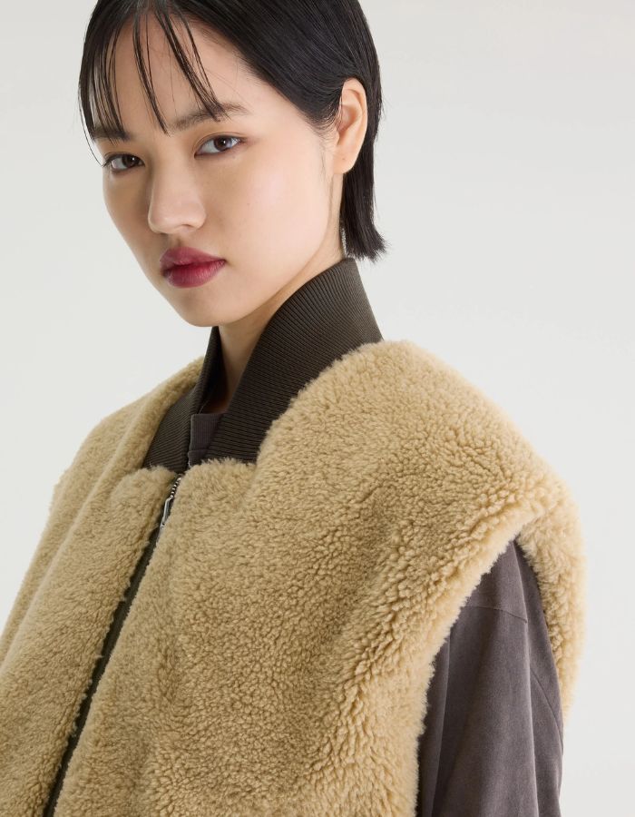 Veste sans manches réversible Haalo léopard et teddy beige Bellerose