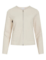 Veste Beige Zippée Garden Vila en maille côtelée, coupe courte, col rond et poches avant.