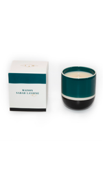 Bougie Passy Figue Maison Sarah Lavoine en céramique bicolore vert foncé et noir, avec sa boîte.