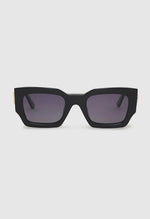 Solaires Indio Monogram Black Anine Bing: monture carrée oversized en acétate noir, monogramme AB doré.
